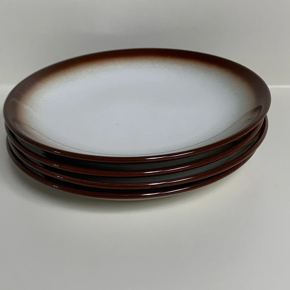 4 Wallace China Brown Airbrush Rim Bread Plates L.A, Calif Vtg Restaurant Ware